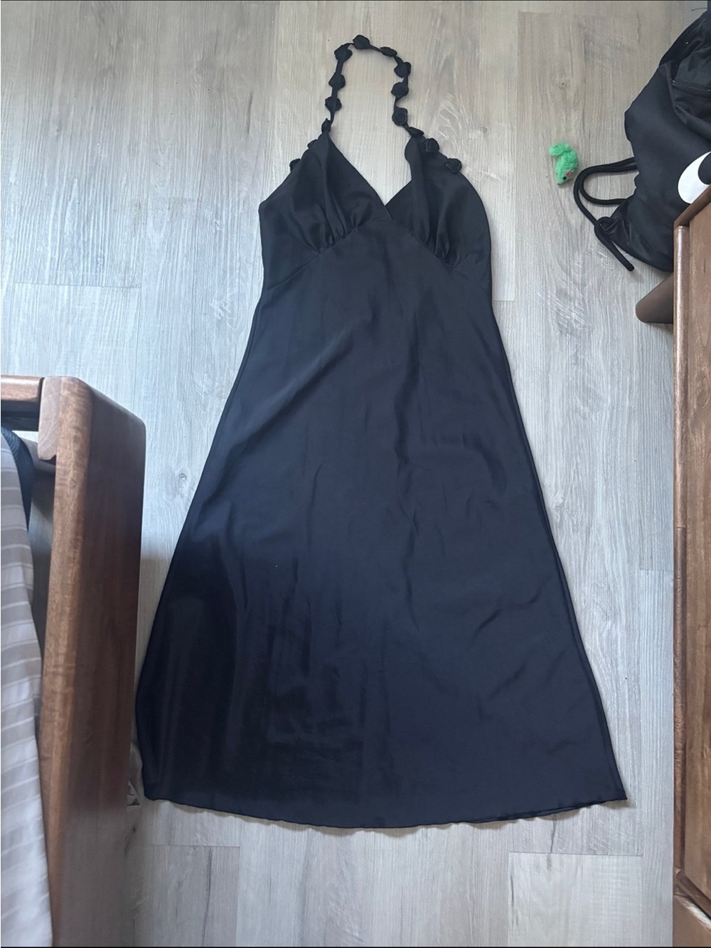 Black Satin Halter Slip Dress
